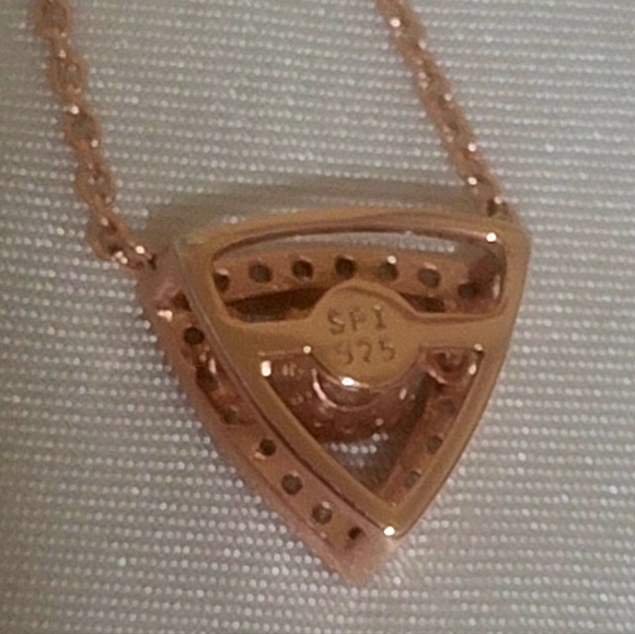 Silver 925 Rose Gold Triangle Dancing CZ Pendant Necklace - Picture 3 of 6